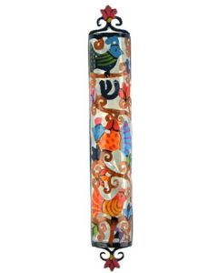 Yair Emanuel - Laser Cut Hand Painted Metal 'Birds' with SHIN Mezuzah