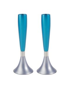 Yair Emanuel Modern Shabbat Anodized Aluminum Candlesticks - Light blue + Turquoise