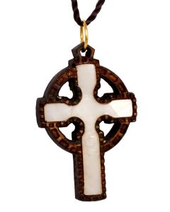 Olive Wood Cross Neckless with Mother of Pearl - Made in the Holy Land