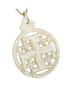 Mother of Pearl 'Jerusalem Cross' in a circle Pendant
