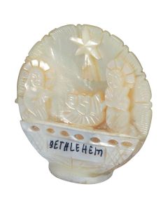 Mother of Pearl Nativity Scene on round Mother of Pearl Shell - Made in Bethlehem - 2.5 inch