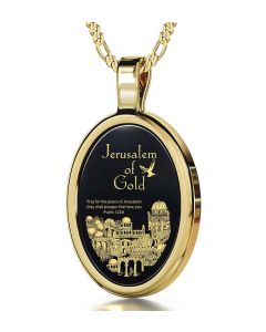 Nano 24k Gold Scripture Inscribed 'Psalm 122:6' Onyx inside 14k Gold Oval Necklace