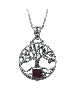 Nano Bible Necklace Silver Round Tree of Life