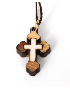Olive Wood Cross Neckless with Mother of Pearl 