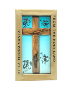 Olive Wood Cross with Holy Land Elements