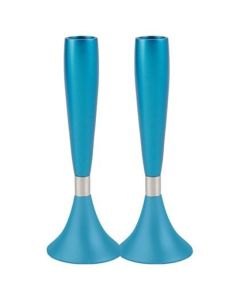 Yair Emanuel Modern Shabbat Anodized Aluminum Candlesticks - Turquoise