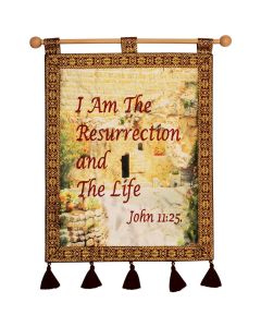  I AM THE RESURRECTION AND THE LIFE (John 11:25) Garden Tomb Jerusalem Wall Hanging - Burgundy