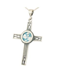 Roman Glass Perforated 'Cross' Pendant - 925 Sterling Silver - Made in the Holy Land