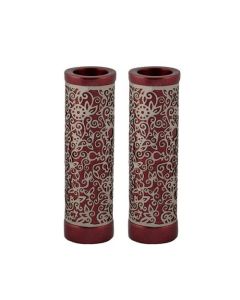 Aluminum candlesticks decorated with a copper cut of pomegranates - Maroon