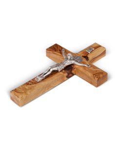 St. Saint Benedict Wall Wood Cross Crucifix Silver Plated Handmade