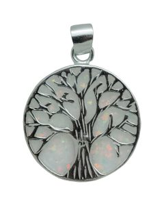 Tree of Life Silver Pendant with  White Opal
