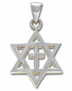 Star of David with Cross Pendant - Sterling Silver