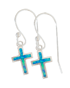 Sterling Silver Cross dangling Earrings with Synthetic Opal