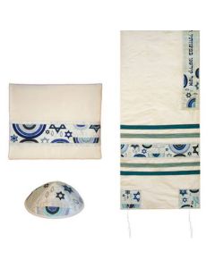 Yair Emanuel 'Jewish Symbols' Embroidered Blended Silk Prayer Shawl / Tallit - Blue