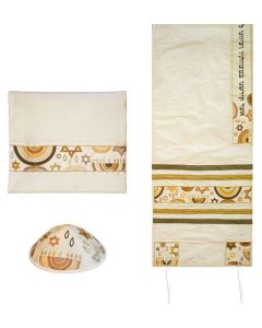 Yair Emanuel 'Jewish Symbols' Embroidered Blended Silk Prayer Shawl / Tallit - Gold