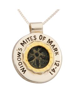 Genuine Widow's Mite Coin of Mark 12:41 in Sterling Silver Frame Christian Pendant