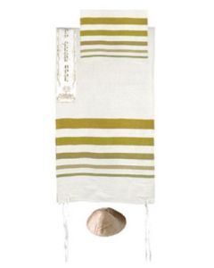 Yair Emanuel Hand Woven Raw Silk 'Shades of Brown' Embroidered Yoke Prayer Shawl / Tallit Set