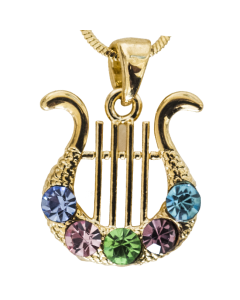 Yellow Rhodium Harp with Colorful Stones Necklace