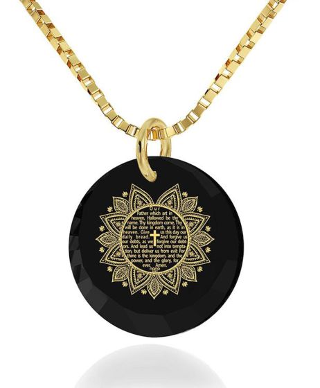 Nano 24k Gold Scripture Inscribed "The Lord's Prayer" KJ Version - Gold Filled Zirconia Woman's Necklace