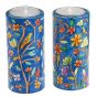 Yair Emanuel Hand Painted Round Candle Holders - Wildlife (large)
