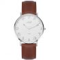 Hebrew Numerals Israeli 'Adi Watch' with 2 Tone Hands - Stainless Steel and White Face - Brown Leather Strap