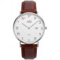 Hebrew Numerals Israeli 'Adi Watch' with Calendar Date - White and Stainless Steel Face - Brown Leather Strap