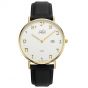 Hebrew Numerals Israeli 'Adi Watch' with Calendar Date - White and Gold Face - Black Leather Strap