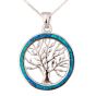 'Tree of Life' Pendant with Dark Opal Circular Frame - Sterling Silver