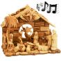 Musical Nativity Set from Olive Wood - with faces 12 piece set 