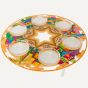 Passover Seder Plate with English and Hebrew wording and glass cups for the Passover ingredients - Brown