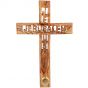 Olive Wood Cross with 'Jesus Jerusalem' cutout and Holy Land Earth in vial at foot of the Cross