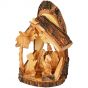 Olive Wood Nativity Scene Ornament from Bethlehem with Bell - Natural Bark Roof - side
