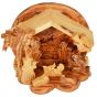 Olive Wood Nativity Scene Ornament from Bethlehem | Church of The Nativity Manger Square Engraving - 4.3 Inch - Top view