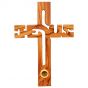  Jesus Cross in Olive Wood with Earth from Jerusalem in Glass Window - Made in the Holy Land
