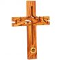  Jesus Cross in Olive Wood with Earth from Jerusalem in Glass Window - Made in the Holy Land