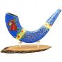 Ram's Decorated Shofar By Artist Sarit Romano - Pomegranate with 'Israel' in English