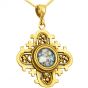 'Jerusalem Cross' Cut-Out Rounded Pendant - Roman Glass and 14k Gold - Made in the Holy Land 