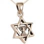Jerusalem jewelry- Sterling Silver Star of David with Menorah Pendant