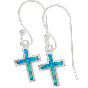 Sterling Silver Synthetic Opal Cross Fishhook Earrings
