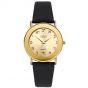 Women's 'Adi Watch' with Aleph-Bet Hebrew Numerals and Mechanical Date - Gold Stainless Steel on Black Leather Strap - Made in Israel