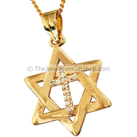Cross inside Star of David - Gold Fill - Zircon