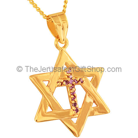 Cross inside Star of David - Gold Fill with Amethyst